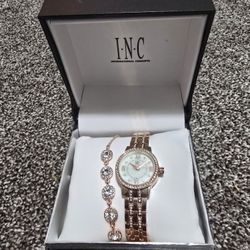 INC Gold Watch and Bracelet Set