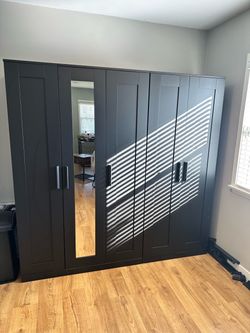 Large Dark Gray Wardrobe with Mirror