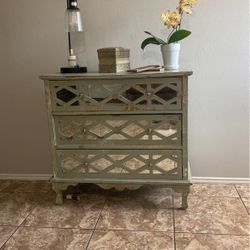 Storage Cabinet with 3 Drawers and Decorative Mirror Designs Faded Green Color: Antique/vintage Style