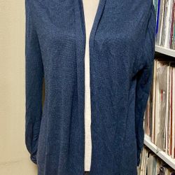 PREMISE STUDIO Blue Rayon Knit Open Front Cardigan Sweater 3/4 Sleeve Women's S