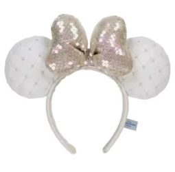 Tokyo Disneyland Resort Minnie Ears Pearl White Sequined Bow Headband