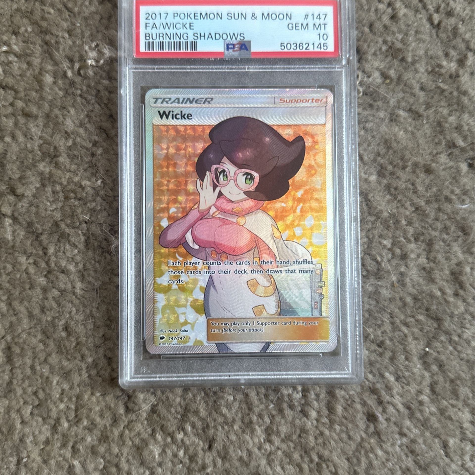 Full Art Pokemon Card Wicke Psa 10 Burning Shadows