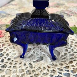 Cobalt Blue Glass Lidded Trinket Box