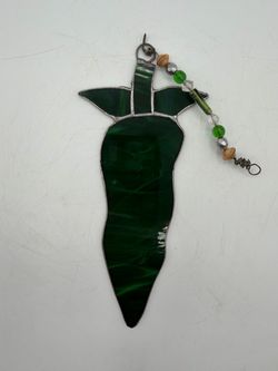 Stained Glass Green  Chili Pepper Sun Catcher With Beads