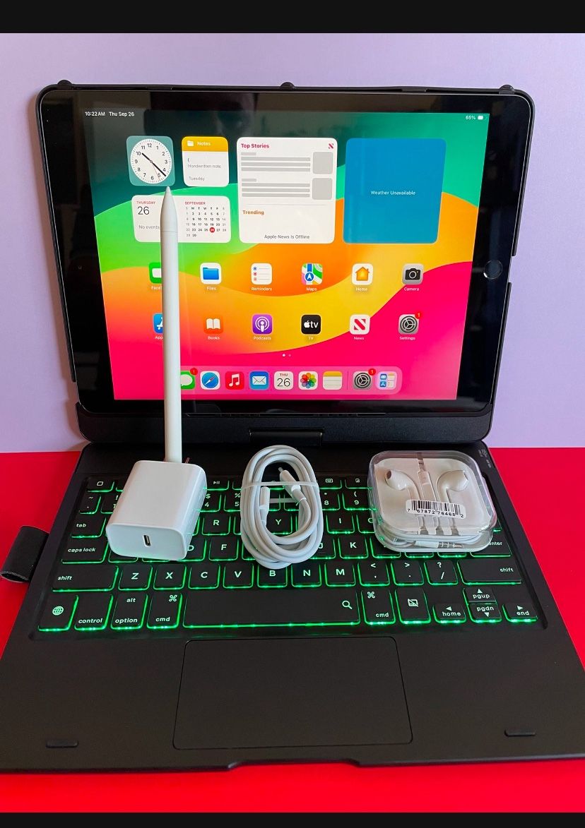 Apple IPad 9th Generation (10.2” Retina /Touch ID /IOS 18/ 2021 Model) 64GB with Pen, Keyboard  & Accessories (256gb $349) 