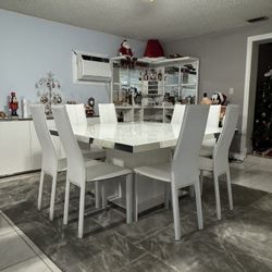 Dining Table Set “Miami White 59” Square Table From City Furniture and  8 Allí Leather Chairs From Euro Living Furniture!!PAID Over $5k !!!