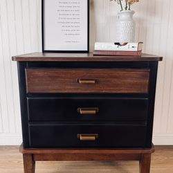 Midcentury Modern Two-Tone Nightstand/ End Table- Walnut & Black- Brass Hardware