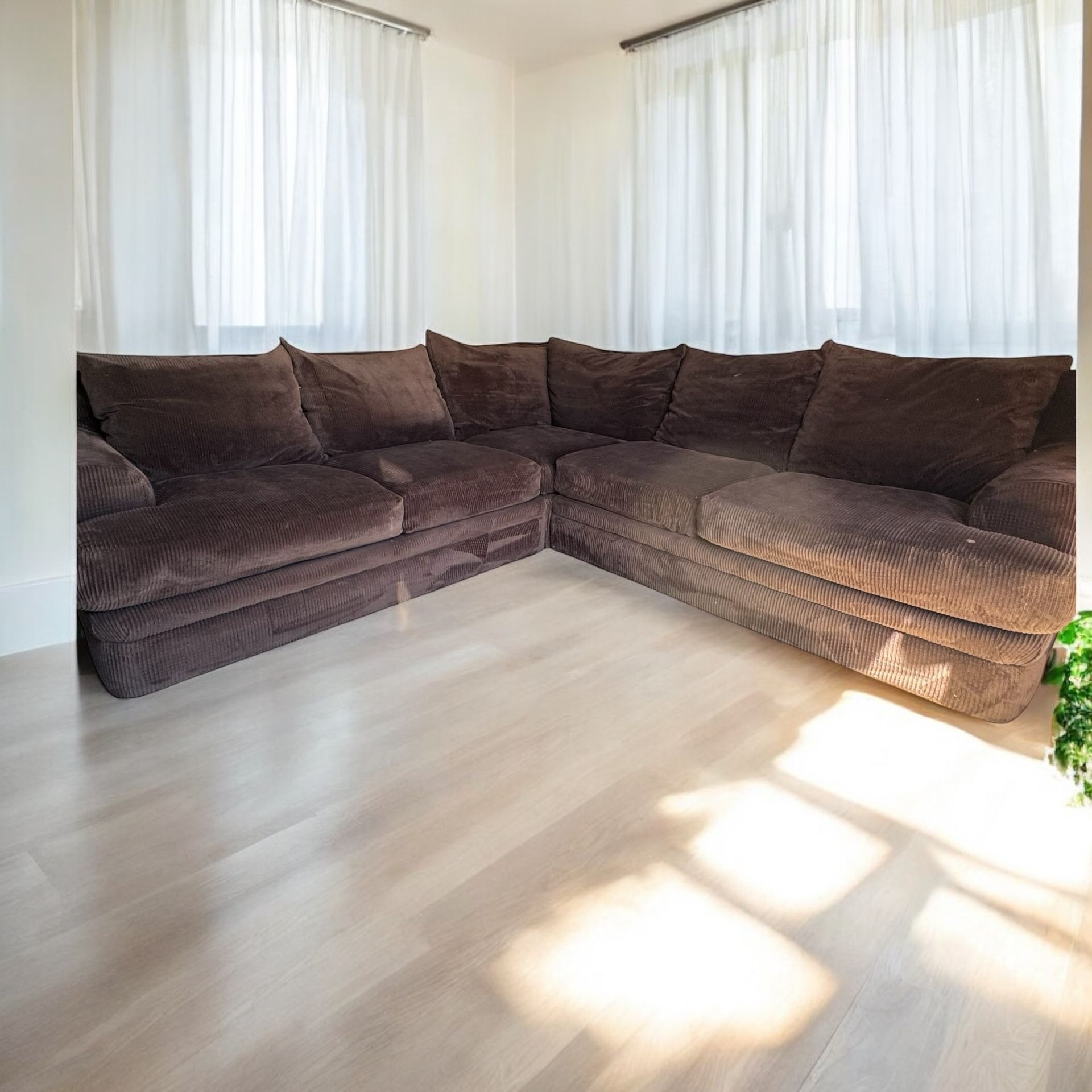 Large Plush Corduroy And Down Filled Cushion Sectional Couch