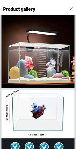 iPriro
3 Gallon 12.6" L Fish Nano Glass Aquarium, with Separator Plate for Betta, Multi-Functional Square Fish Tank with Filter, LED Light, White 4mm 