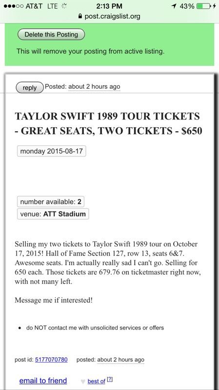Taylor Swift Tickets For Sale In Dallas Tx Offerup