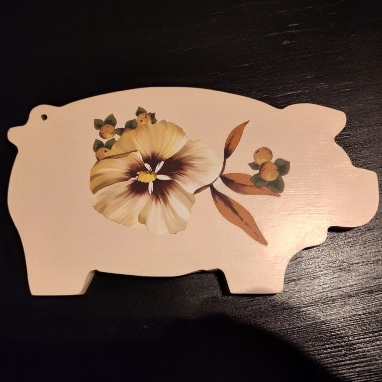 Wooden Pink Pig With Floral