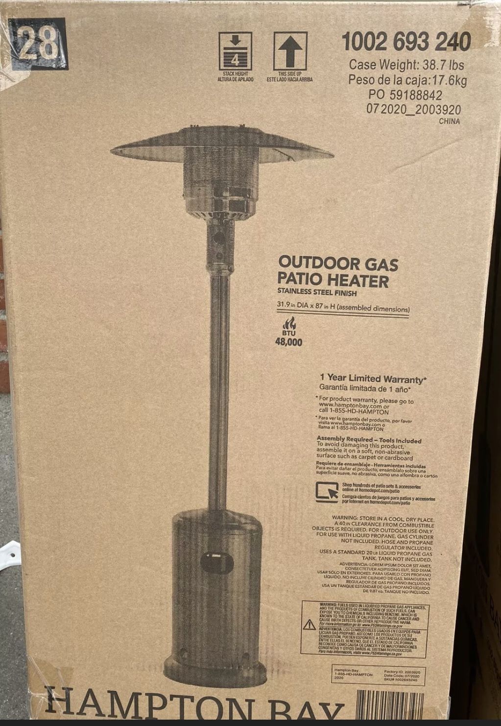 Hampton Bay 48000 BTU Stainless Steel Propane Outdoor Patio Heater for