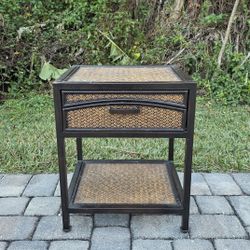Black Metal/Rattan Single Drawer Side Table