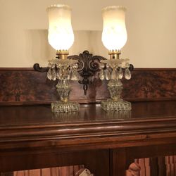 Pair Of Vintage Lamp With  Crystal Prisms  / Galleria Area