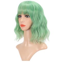 Green Wavy Bang Wig W/ Wig Cap