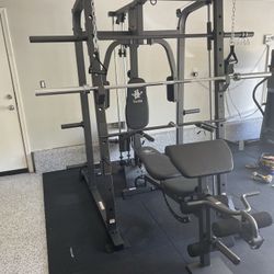 Vesta Fitness Smith Machine 1001 w/Bench Attachment | 245lb Cast Iron Olympic Weights | 7ft Olympic Bar | Fitness | Gym Equipment | FREE DELIVERY 🚚 