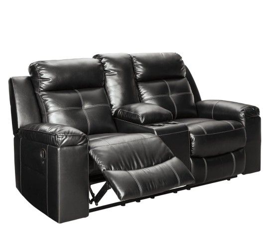 Kempten Black Reclining Loveseat with Console