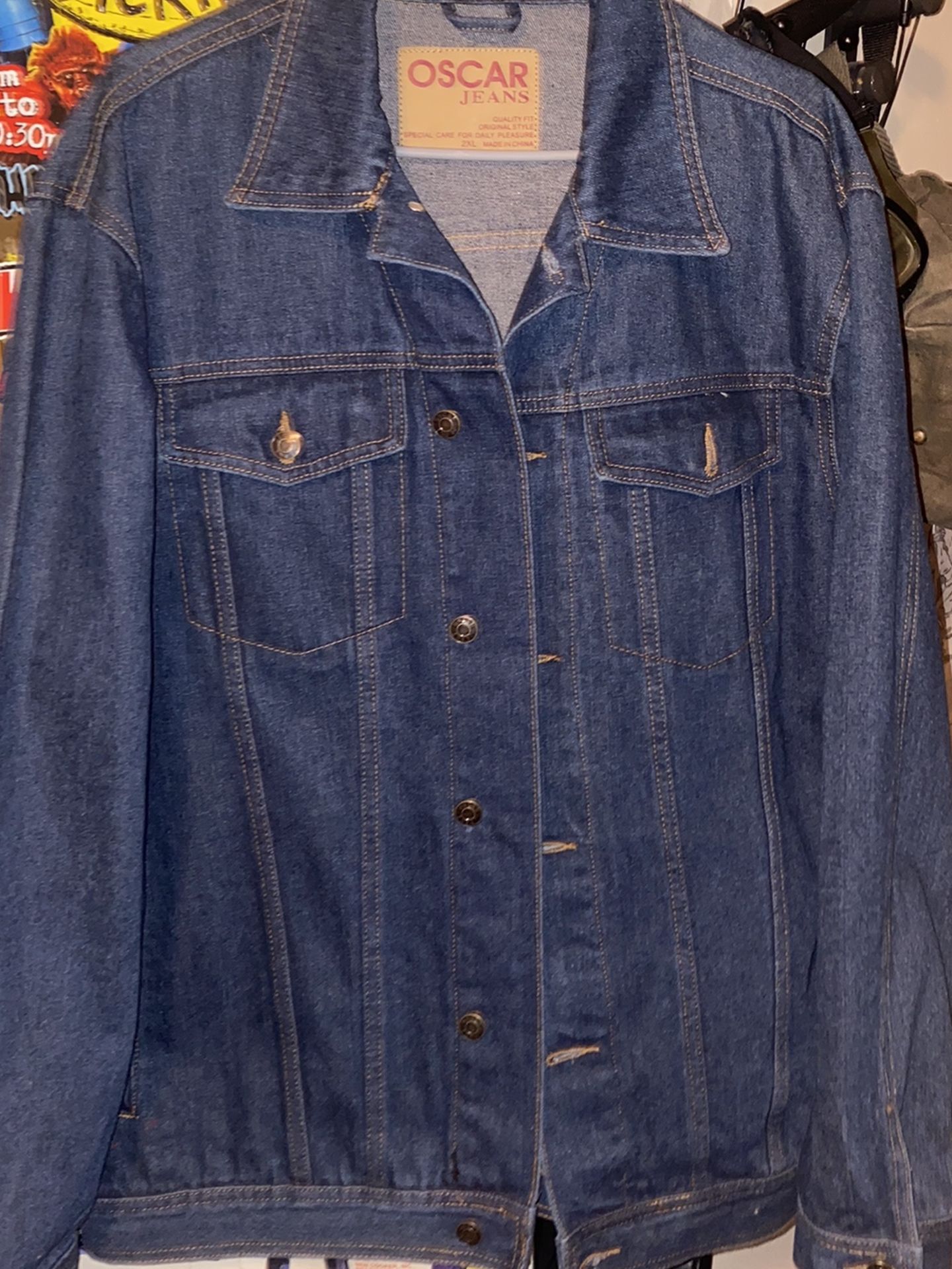 Oscar Jeans Men's Pocket Basic Washed Denim Trucker Jacket XXL