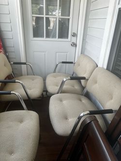 Set of 4 Upholstered Arm Chairs with Chrome Frame