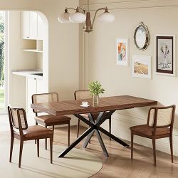 55''-70.9'' Extendable Dining Room Table, Wooden Rectangle Expandable Dining Table with Hidden Storage (Brown) Table only