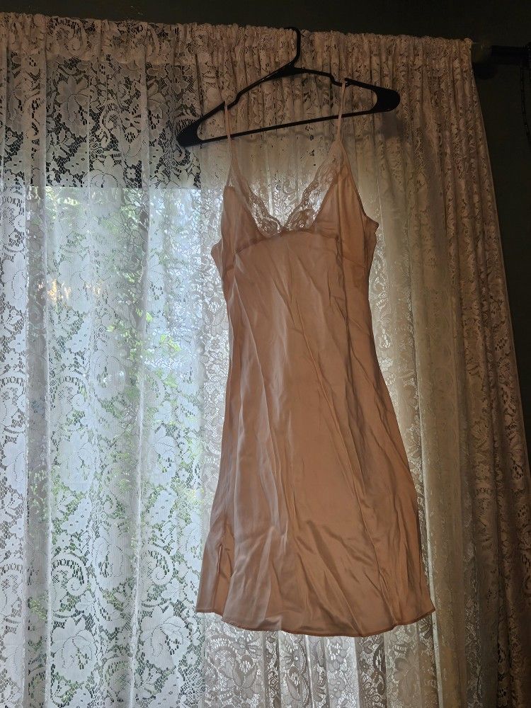 Vintage Light Pink Lace Silk Slip Dress