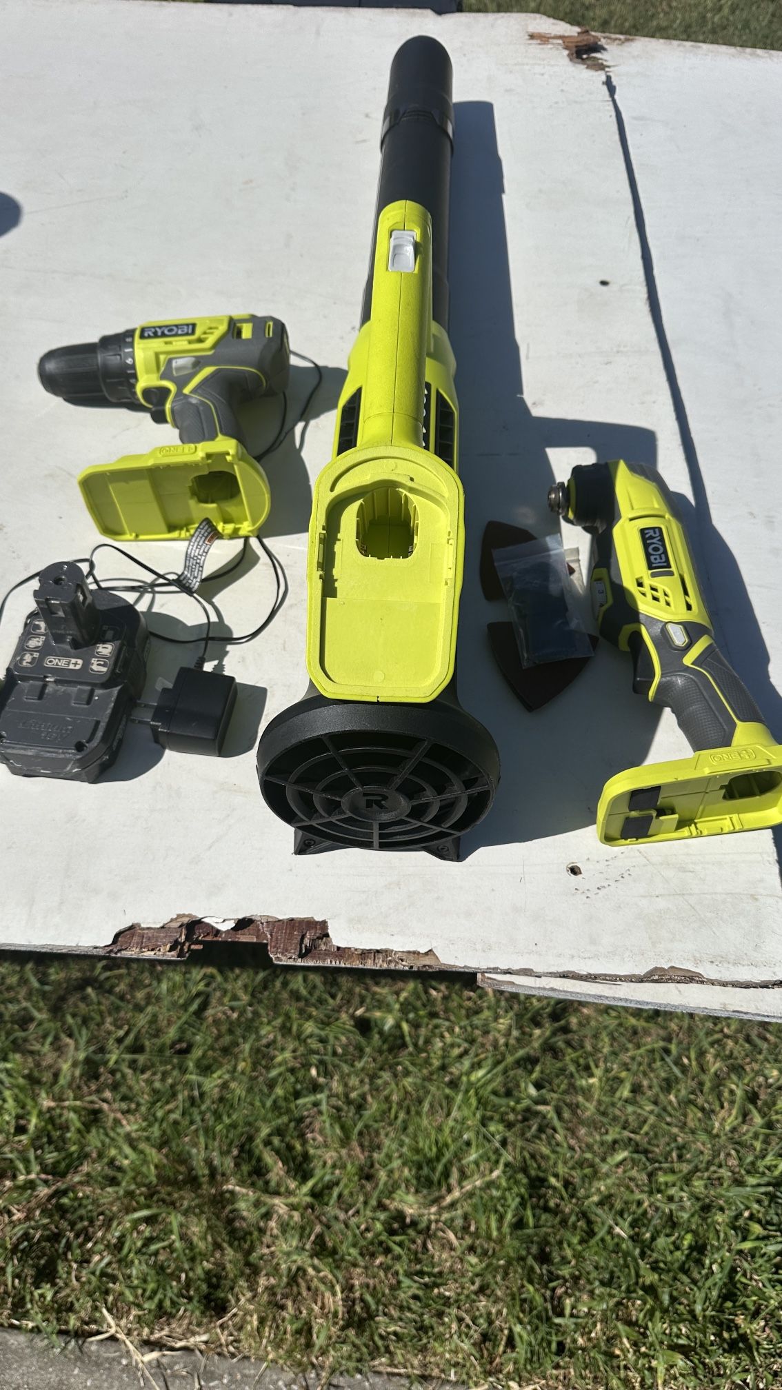 Ryobi 18 V Drill, Oscillating Multi Tool , And Blower One Battery With Charger Chop Home Garage Work Tool
