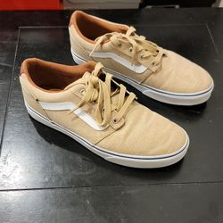 VANS Beige Canvas Lace Up Sneakers Men's Size 10.5 Padded Rubber Waffle Outsole
