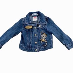 H&M Gold Glitter Monkey Blue Jean Jacket Size 8-9 Years