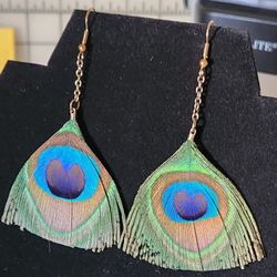 Real Peacock Feather Earrings