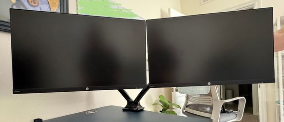 Strong Dual Monitor Setup 24” HP Full HD 1080p with Speakers Small Bezel and Stand