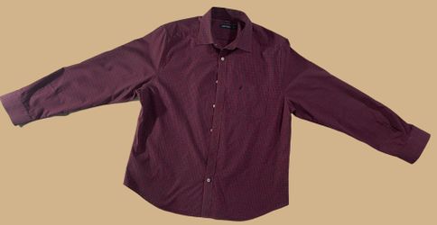 Nautica Men's Long-Sleeve Button-DownShirt in a rich magenta/mulberry hue.