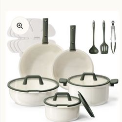 CAROTE 18pcs Ceramic Cookware Set, Pots and Pans Set, Induction Nonstick Kitchen ,Non Stick RV Cookware Set with Detachable Handle, Dishwasher/Oven Sa