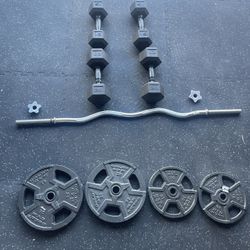 Spin Lock Curl Bar, Plates Weight And Dumbbells 