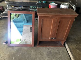 Wood cabinet and mirror