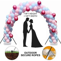 Balloon Arch Kit, 9ft Tall &10ft Wide Adjustable Balloon Arch Stand with Water Fillable Base, 50Pcs Balloon Clips,Manual Pump Ground Secure Ropes Nail