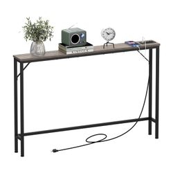 5.9" Skinny Behind Sofa Console Table With Charging Station 47.2" Narrow Long