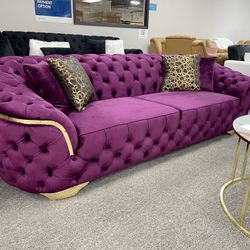 Purple Velvet Living Room Sofa And Love Seat - Delivery And Financing Available 