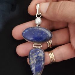 Silver Pendant With Natural Blue Lapis And Natural Pearl