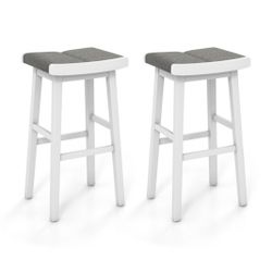 Set Of 2 Barstool Bar Stools Upholstered Saddle Padded Cushion Gray White Chairs JV10858GR-29