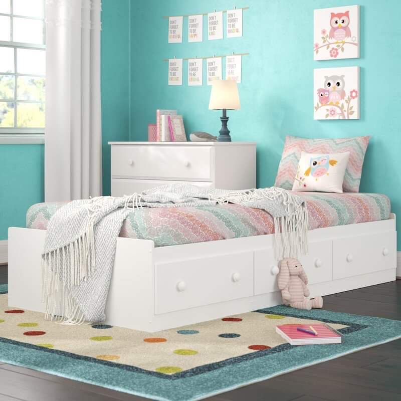 White Twin Bed with 3 Drawers