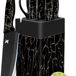 Knife Set, 8 Pieces Kitchen Knife Set, High Carbon German Stainless Steel, Dishwasher Safe Cutlery with Sharpener, Black