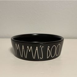 RAE DUNN HALLOWEEN SMALL PET WATER/FOOD BOWL WHITE/BLACK MAMA’S BOO CAT/DOG