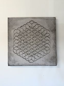 FLOWER OF LIFE TEXTURED MIXED MEDIA PAINTING ON CANVAS LARGE 2ft x 2ft