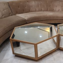 Hexagonal Mirror And Gold Coffee Table