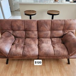 71" Convertible Faux Leather Futon
