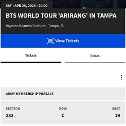BTS Concert Ticket Tampa Day 1