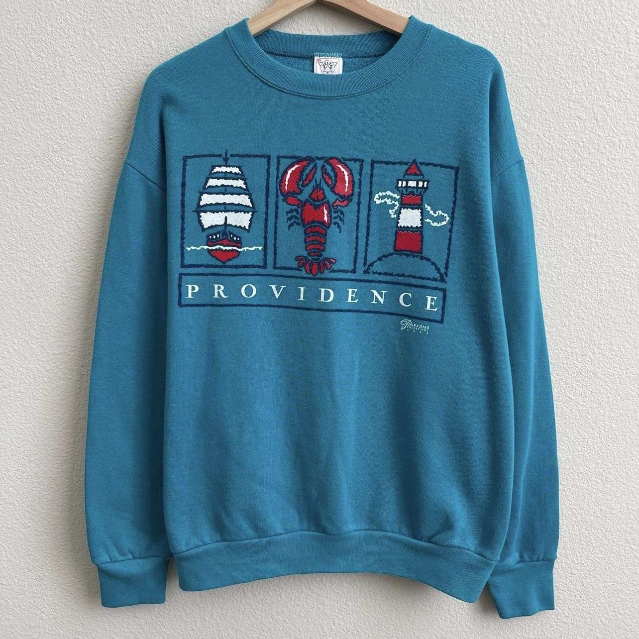 Vintage 1995 Teal Providence, Rhode Island Crewneck Graphic Pullover