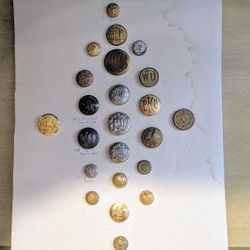 Card of 23 ANTIQUE UNIFORM BUTTONS: Fire Dept. - Forestry Service - MORE
