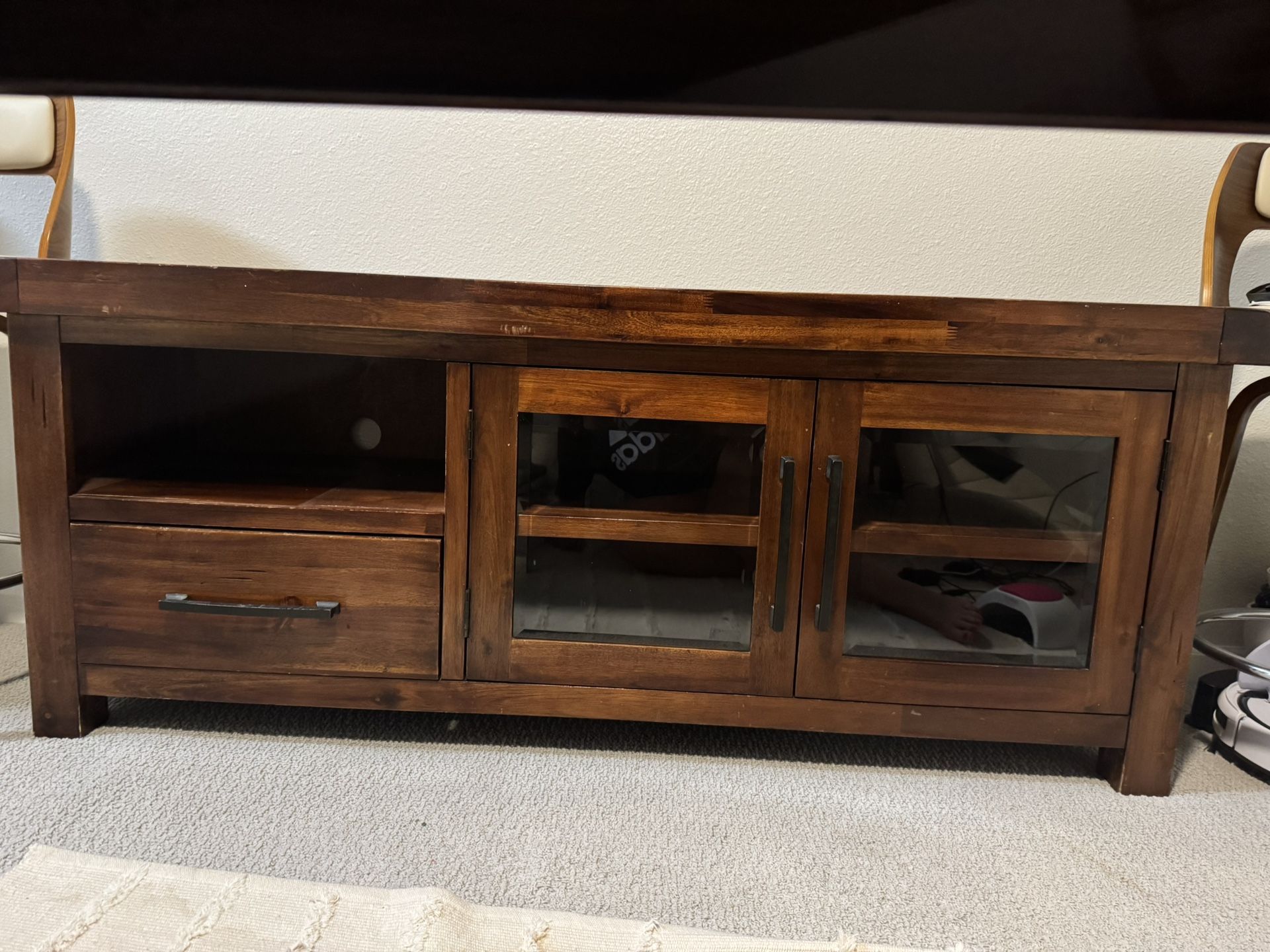 Walnut Console / Credenza with Shelves and Drawer