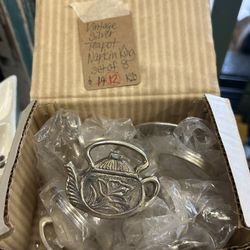 **JUST REDUCED**Set of 8 Vintage Silver Teapot Napkin Ring Holders